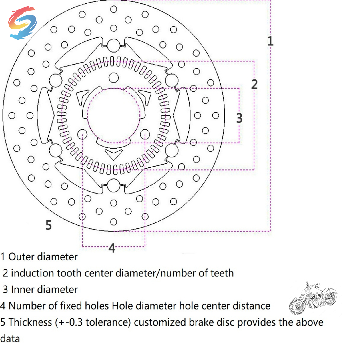 Custom brake disc five elements